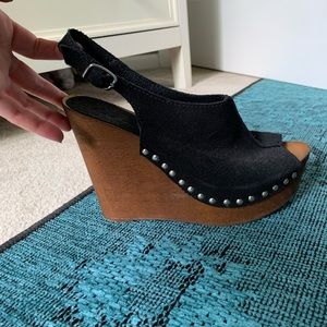 Charles David Black Studded Wedges